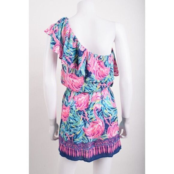 Lilly Pulitzer Womens Romper Dress One Shoulder XS MultiColor Floral Pink Blue - Picture 5 of 6